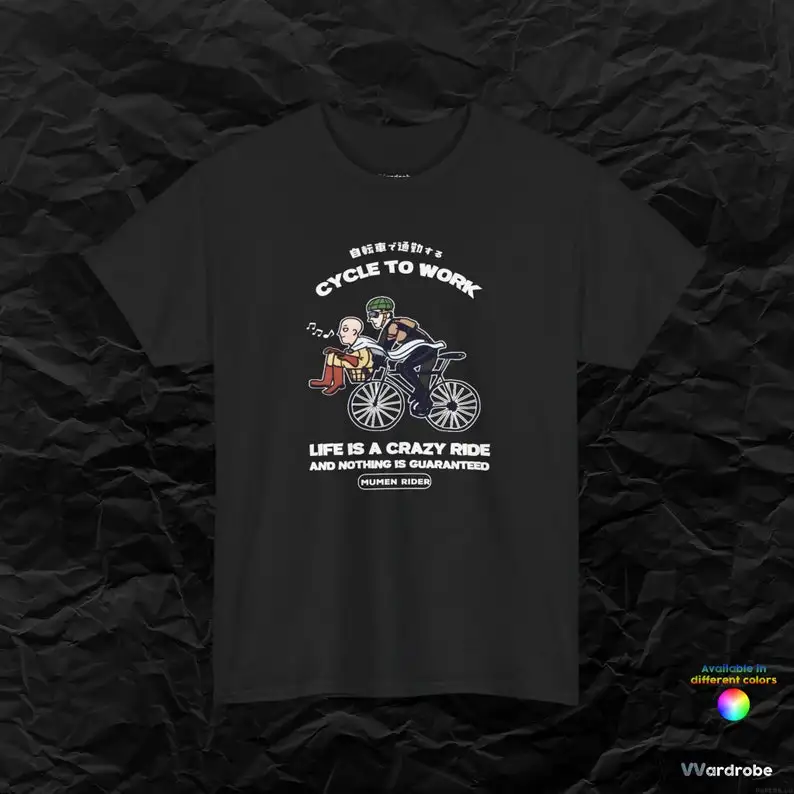 Тяжелая хлопковая Футболка Sayytama Bald Hero and Mummen Rider с надписью Cycle to Work''