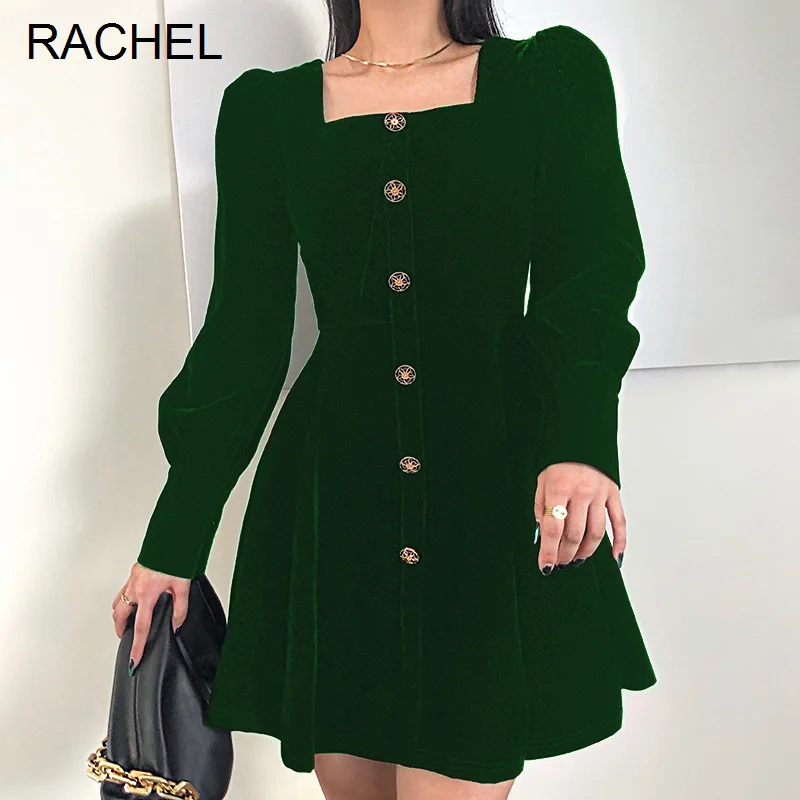 Женское платье однобортное бархатное с а-образным вырезом женское тонкое