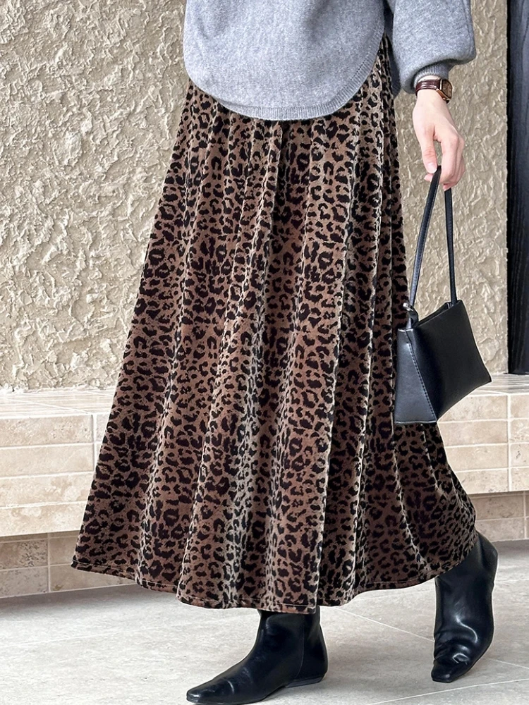 Леопардовая юбка женская осенне-зимняя бархатная в корейском стиле винтажная