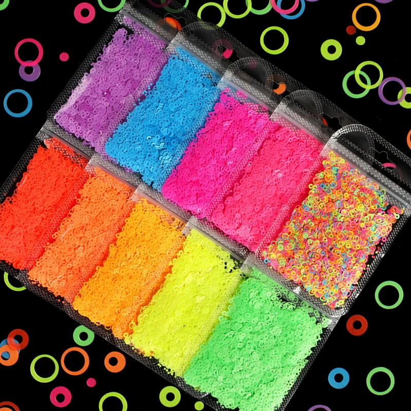

10Bags Circle Glitter on Nails Flakes Colorful Fluorescent Set Decoration Parts Nail Art Manicure Accessories Ornaments Supplies
