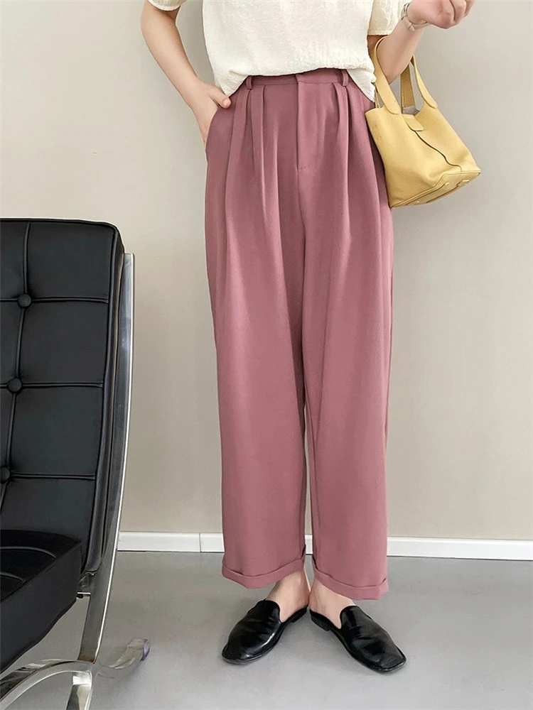 

Summer Fashion Sweet Solid Color Drape Effect High Waist Pants Women Girl Casual Wide Leg Suit Pant Ladies Straight Trousers