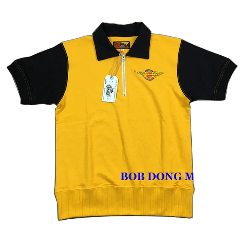 

Bob Dong Motorcycle Color Block T-Shirts For Men Summer 1/4 Zipper Rider Biker Tee Shirt