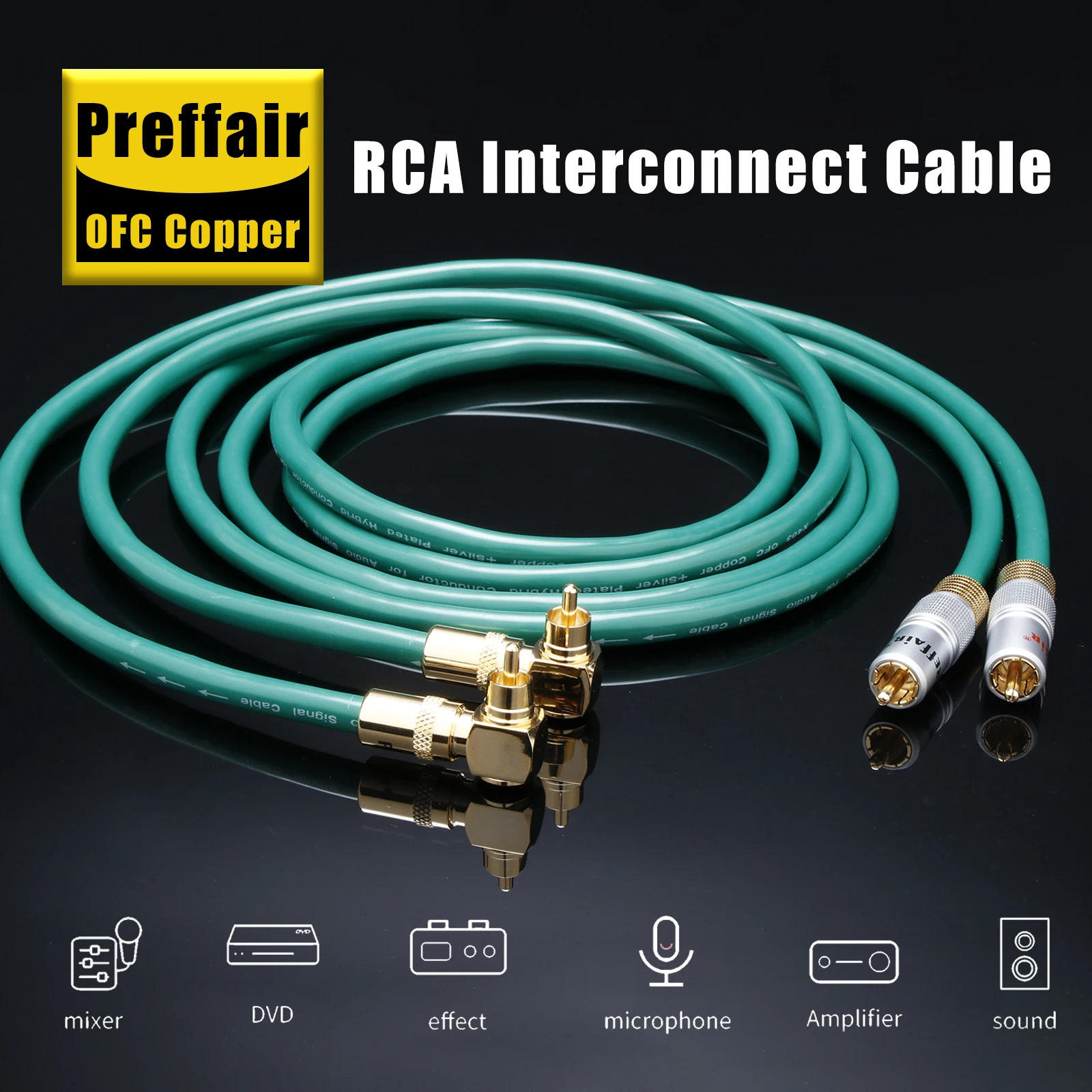 Фото Кабель Preffair Pair OFC из меди с серебряным покрытием, угловой RCA-разъем 90 градусов, аудиокабель с позолоченными коннекторами для CD-плееров, усилителей, микшеров №2