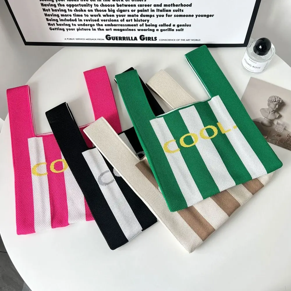 

High-capacity Knit Handbag Handmade Knit with Letter Knot Wrist Bag Tote Bag Student