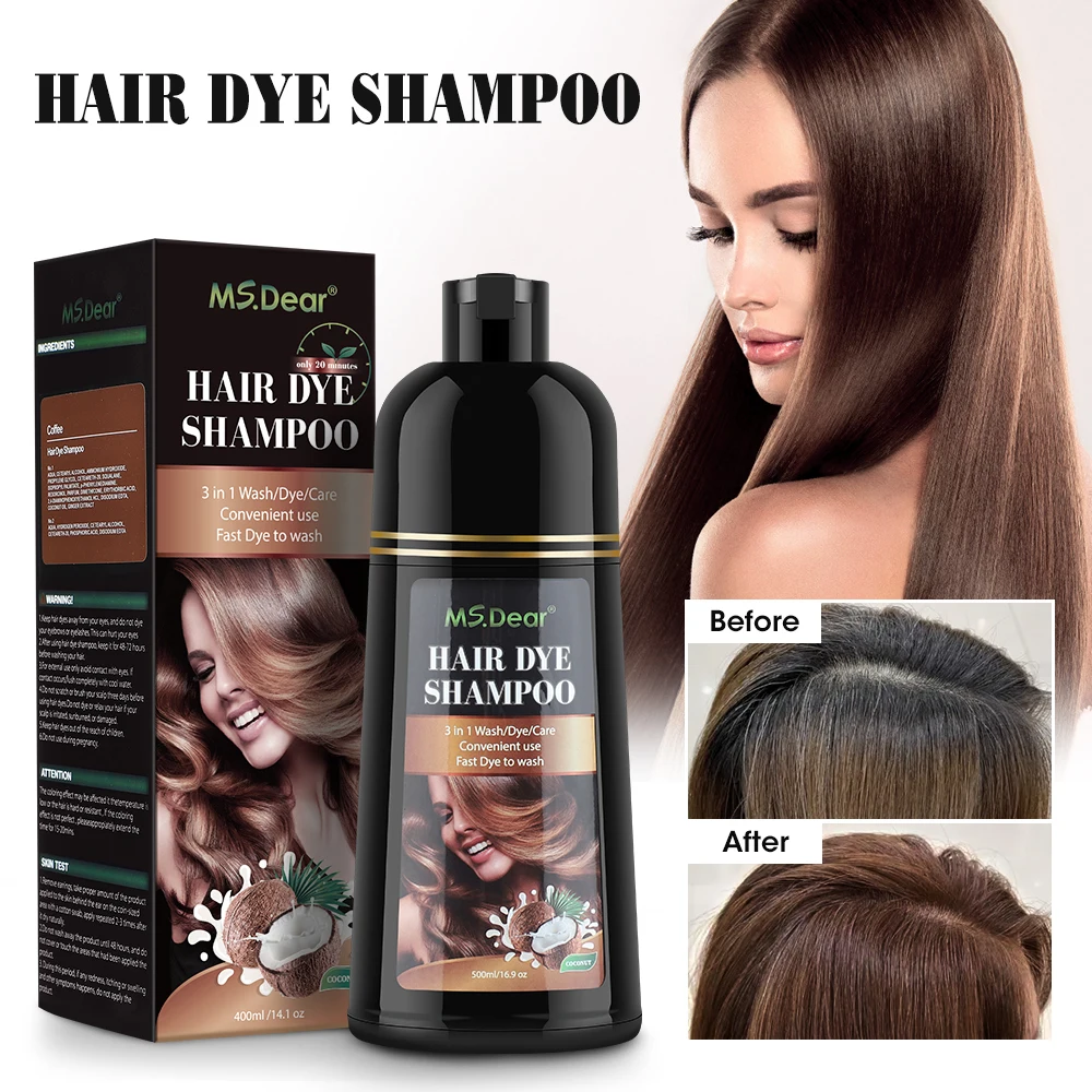 

Organic Natural Hair Dye Shampoo Fast Coloring Cover Gray White Hair Dye Coffee Black Shampoo Plant Nourish Oil Essence 500ML