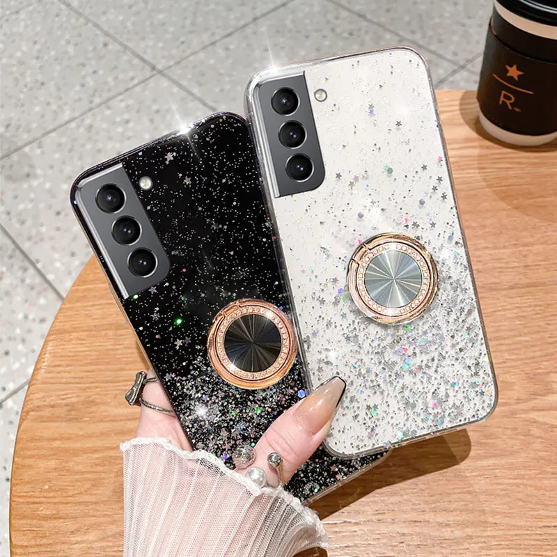 

Bling Glitter Star Clear Phone Holder Case For Samsung Galaxy S23 S22 Ultra 5G S21 FE S20 Plus A13 A53 A14 Soft Cover Case S 23