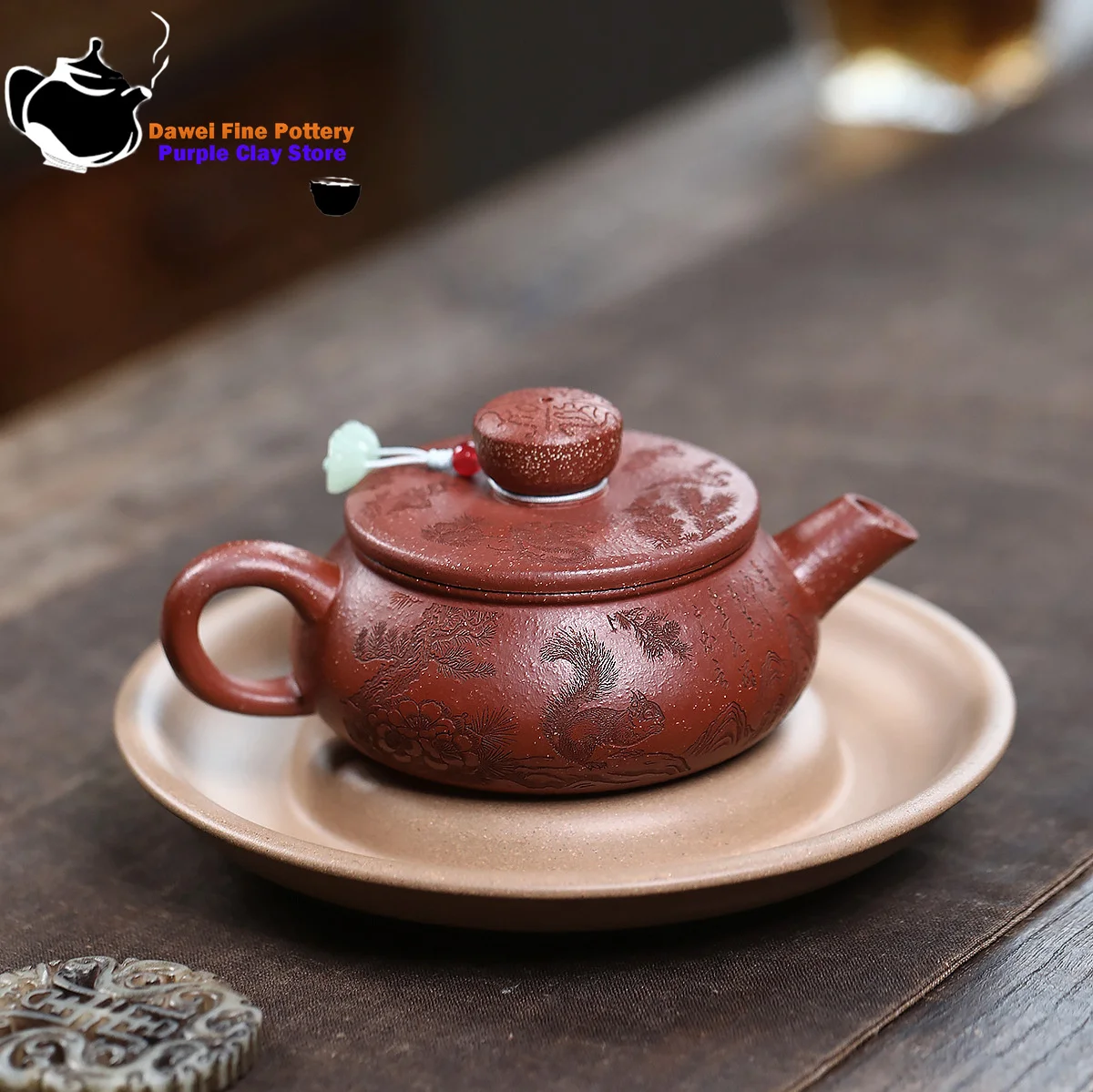 

Чайник Исин из фиолетовой глины, оригинальная руда, красная наклонная грязь, резной носик в форме белки, плитка Хань, чайный сервиз Кунг-фу, китайский чайник