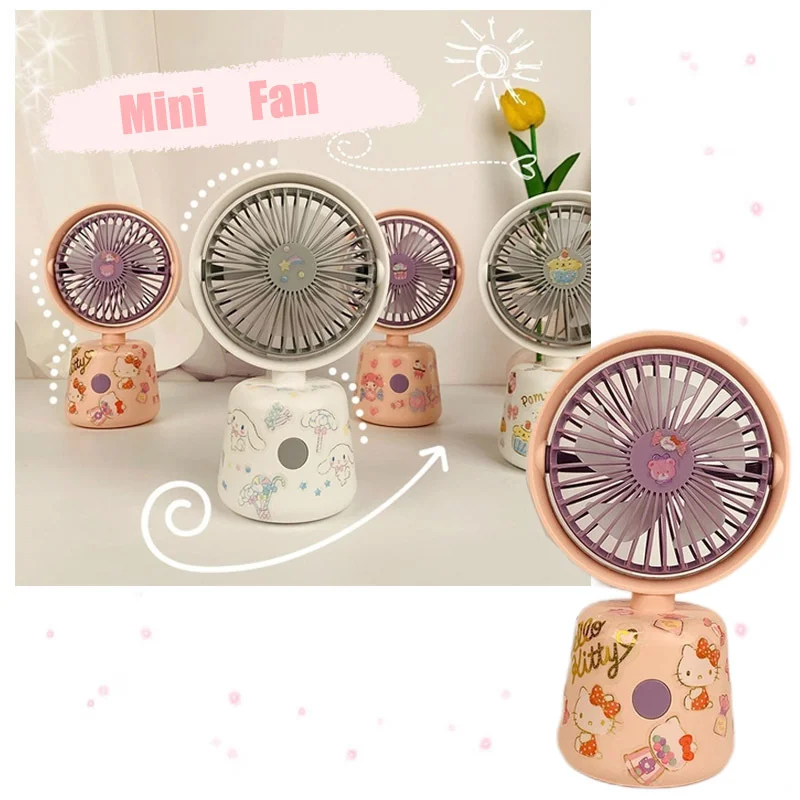 

Sanrioed аниме My Melody Cinnamoroll Kitts Cat USB тихий электрический вентилятор мультфильм кавайная наклейка портативный Настольный орнамент вентиляторы п...