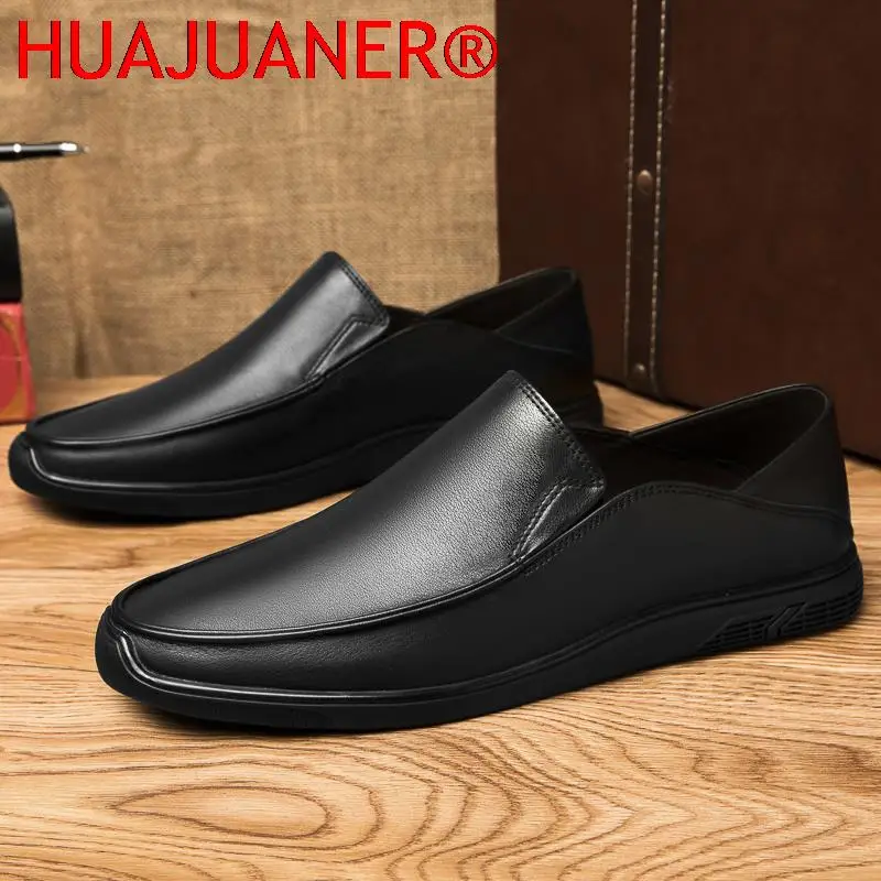 

Men Loafers Shoes Genuine Leather Casual Flats Brand Luxury Male Boat Footwear Lightweight Soft Summer Slip on Dress Shoes Men