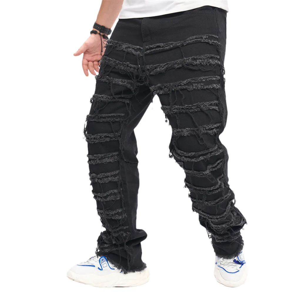 Новая уличная одежда стильные мужские джинсы байкерские свободные прямые