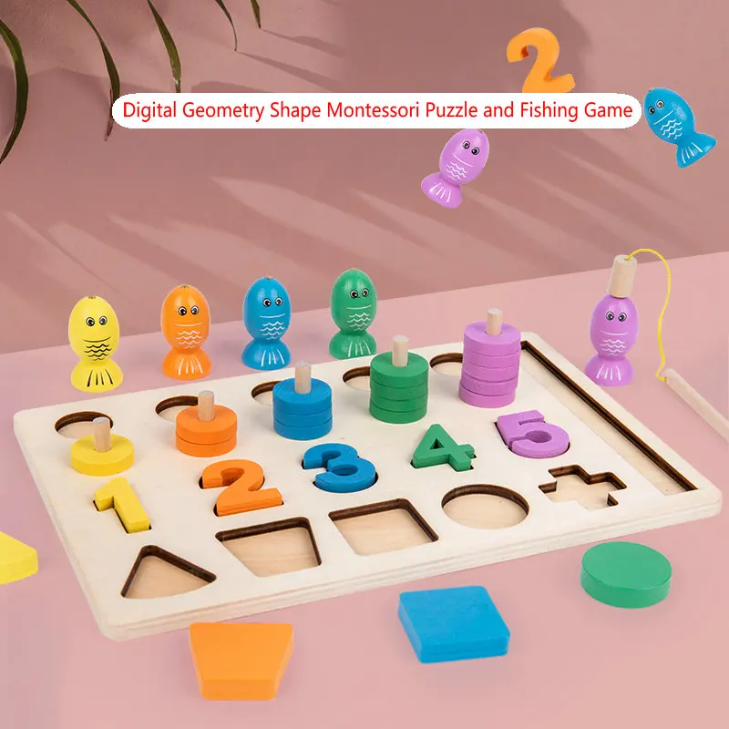 Деревянные 3D-пазлы Монтессори, цифровая геометрическая форма, игра для рыбалки, товары для дома, обучающие игрушки для детей, подарок