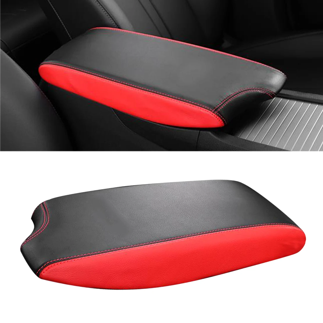 

Car Center Console Armrest Box Cover Lid Skin Trim Artificial Leather Black with Red Side Fit for Hyundai Sonata 2021 2020