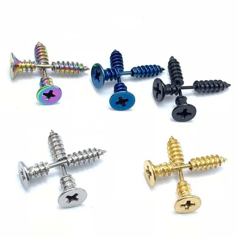 Винтовые серьги-гвоздики в стиле панк Спиральные серьги хип-хоп уличные