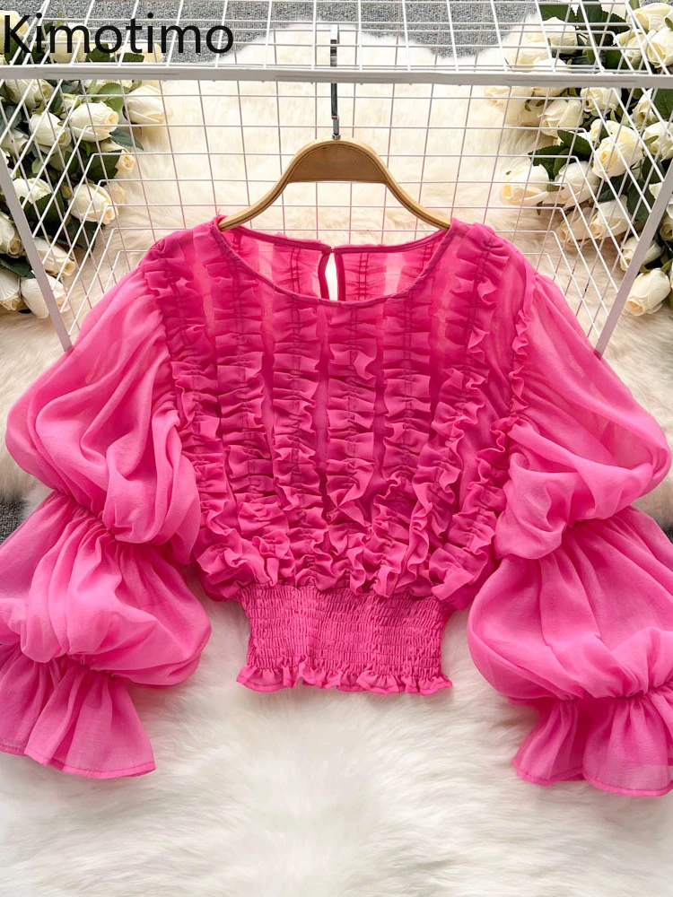 

Летняя шифоновая блузка Kimotimo, женская, со складками, с рукавами-фонариками