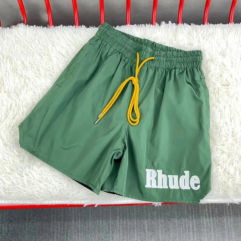 

Luxury Brand high quality Green Rhude Beach Men Women 1:1 Best Quality Mesh Breeches Drawstring Embroidery RHUDE Shorts