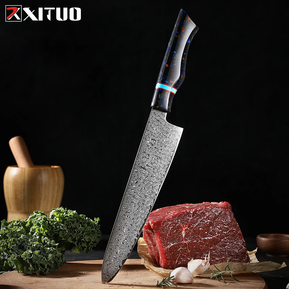 

XITUO 8-дюймовые поварские ножи Высокоуглеродистый китайский VG10 67 слоев дамасский кухонный нож из нержавеющей стали Gyuto нож с ручкой из черной ...