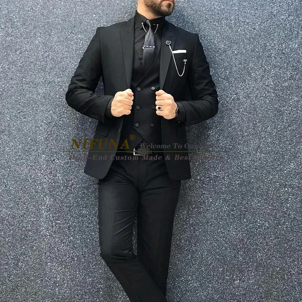 

Черный блейзер для жениха, облегающий костюм из трех предметов, смокинг для выпускного вечера, пиджак, брюки, жилет