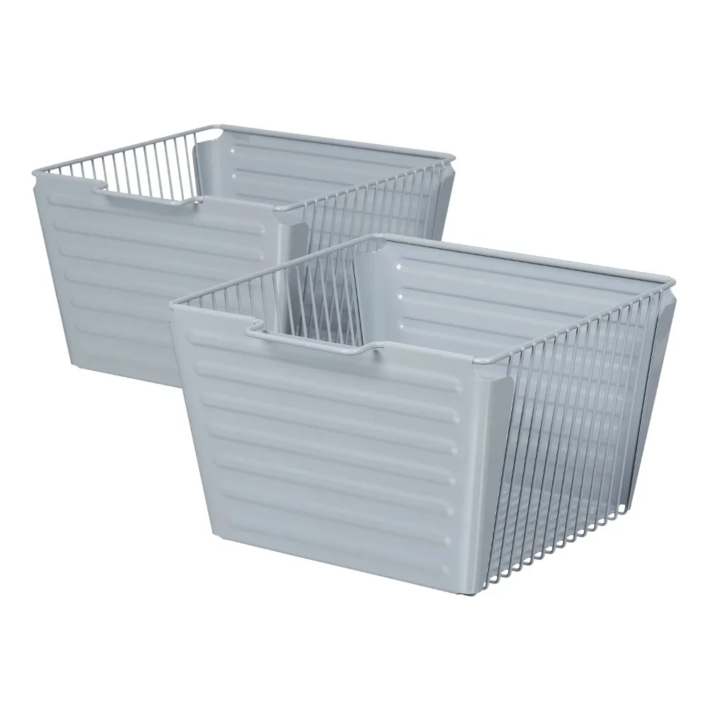 

Stamped Sheet Metal Basket with Handle for Cube Storage System, Pack of 2, Soft Silver Fruit Hanging Organizer
