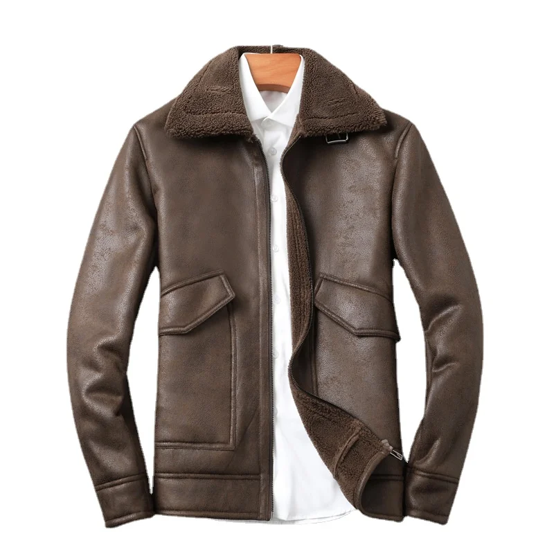 

Новинка 2022, зимняя одежда, новая мужская замша, повседневная куртка из овечьей шерсти, модная одежда, меховая мотоциклетная одежда, кожаная мужская куртка
