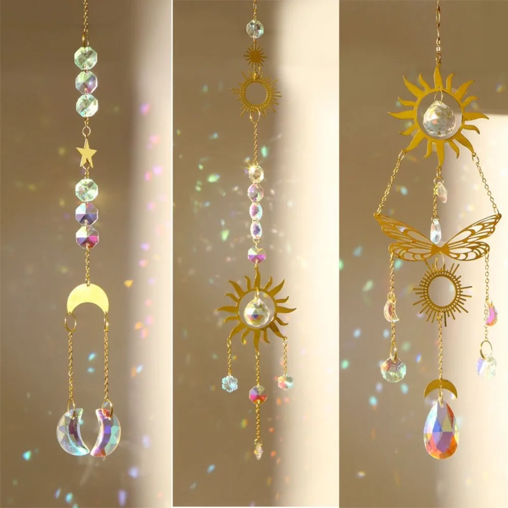 Солнце Луна Звезда Кристалл Ловец Солнца Радужная Призма Витражи Подвесные
