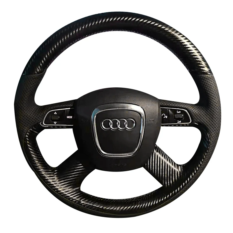 

Чехол на руль для Audi A6L Q5 A4L Q3 из черной кожи и углеродного волокна