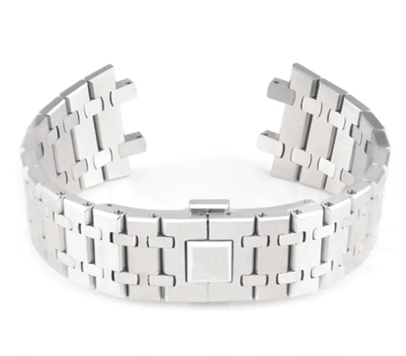 

Luxury Brand watchband 21mm 26mm Silver Men women Full Stainless Steel Watch Band Bracelet For AP ROYAL OAK strap buckle logo on
