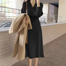 VONDA Vestido largo informal liso con cuello de pico para mujer, traje largo y elegante para fiesta, estilo bohemio, talla grande, 2022 (1)