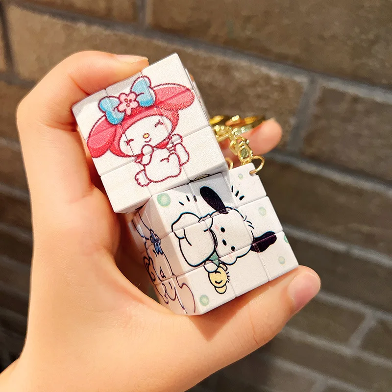 

Cartoon Anime Hello Kitty Kuromi Take Bath Mini Rubik's Cube Keychain Car Pendant Cute Sanrio Couple Key Chain Ornament Gift