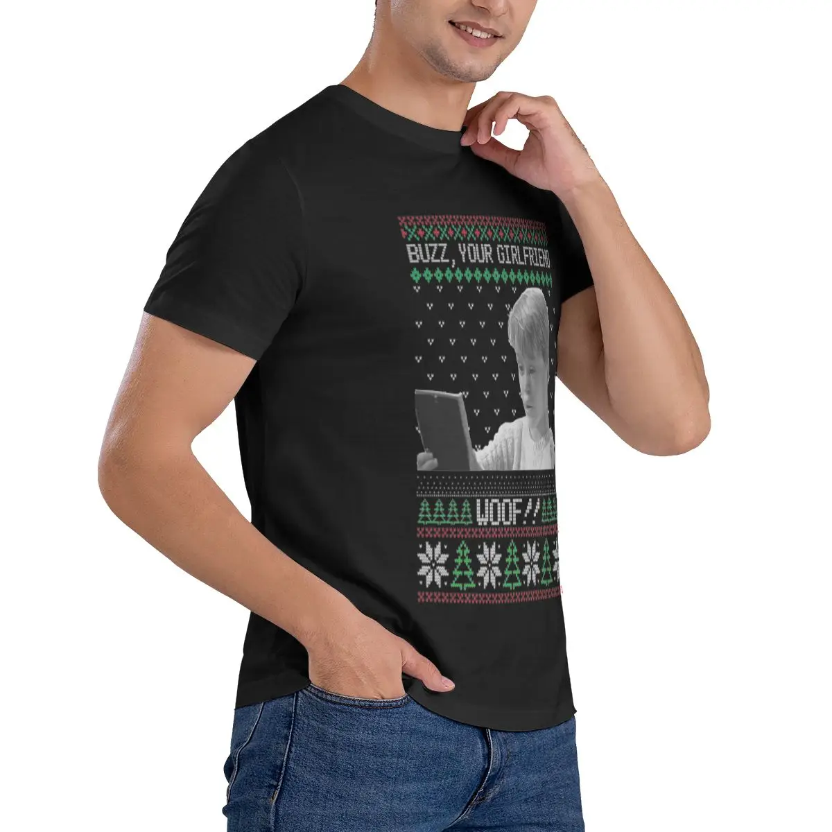 Забавная мужская футболка Buzz Your Girlfriend Woof Ugly Christmas топы с принтом свободного и