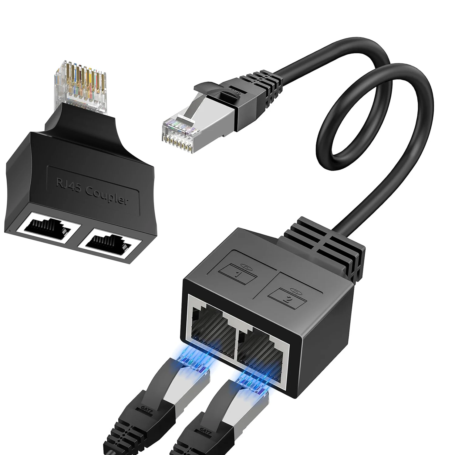 Фото Сетевой разветвитель RJ45 8P8C на 8 портов, Т-образный адаптер 1-в-2, удлинитель сети CAT6/CAT5 №1