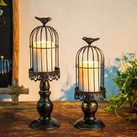 lantern candle holder retro bird cage handmade round hollow wrought iron candle holder vintage metal hurricane home decoration