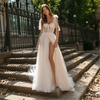 shining sweetheart wedding dresses 2022 high slit backless bow shoulders bridal gown sweep train robe de mari%c3%a9e for sexy wome