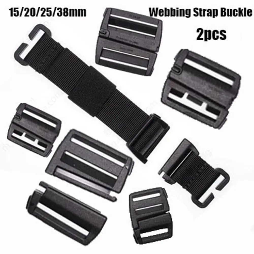 

2pcs 15/20/25/38mm Webbing Strap Buckle High Quality Black Plastic Outdoor Camping Tool Slider Fastener Sport Bag Parts