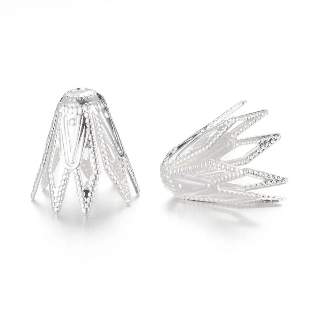 

Brass Bead Caps Silver Color Plated 9.5x9mm Hole: 1mm