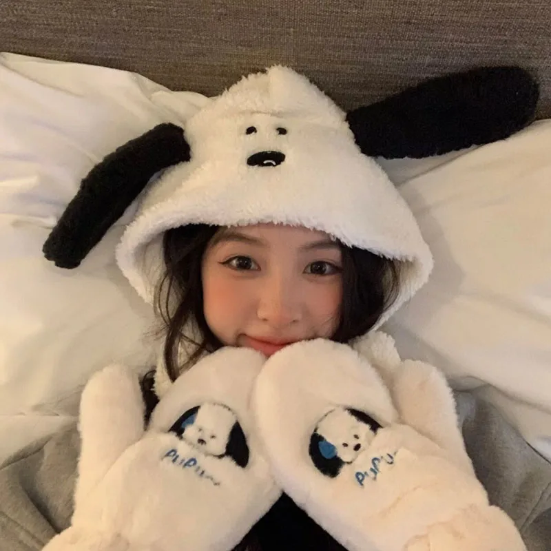 

Мультяшная кавайная шапка для защиты ушей Sanrio Hellokittyed почтовая защита Милая Красивая Студенческая универсальная теплая плюшевая шапка для ...