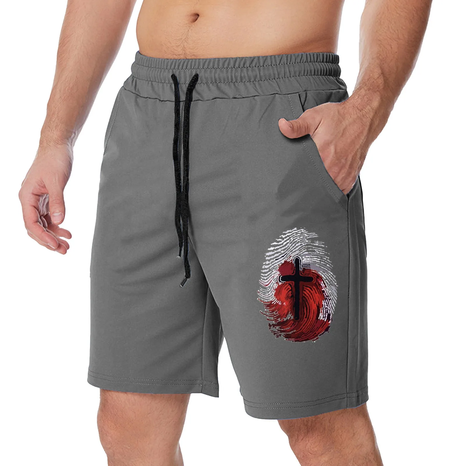 

Men Printed Casual Summer Mid Waist Drawstring Shorts With Pockets Unlined Running Shorts