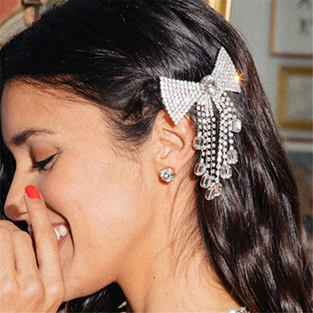 

Luxury Rhinestone Butterfly Tassel Square Pendant Hair Clips Hair Comb Hair Jewelry for Women Crystal Bow Hairpin Hair Ornaments