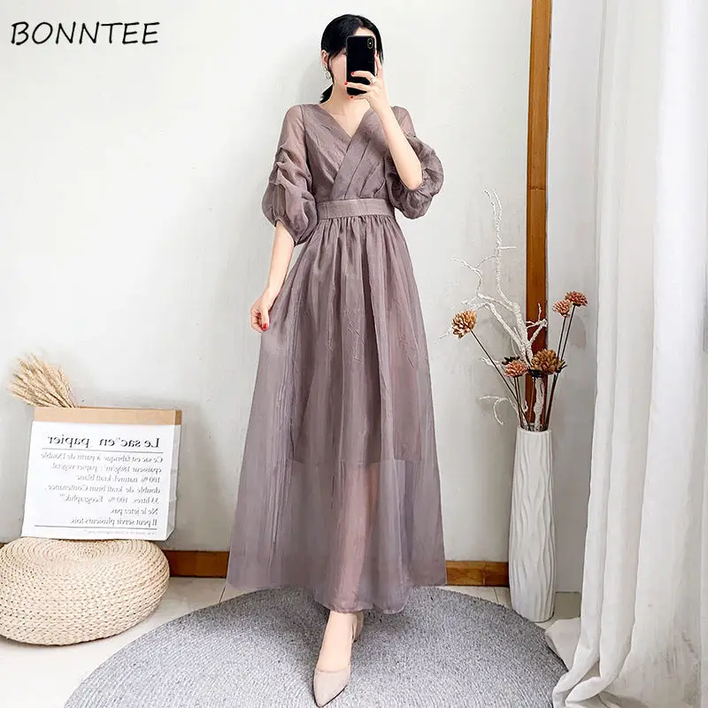 

Short Sleeve Dresses Women Mesh Elegant Holiday S-3XL Slim Tender Summer Solid Female Aesthetic Party Casual Popular Streetwear