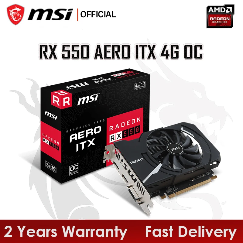 Видеокарта MSI Radeon RX 550 AERO ITX OC 4G GDDR5 DVI HDMI DP GPU 550 бит RX 1203 4 Гб видеокарта PCIE3.0 часы МГц