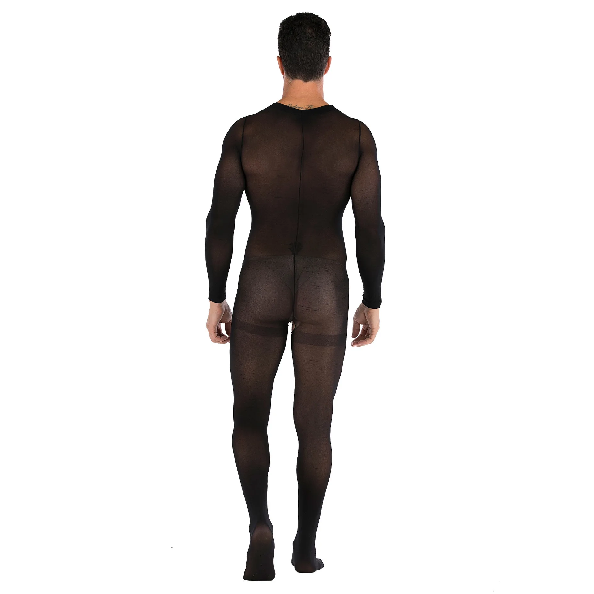 Men's One-piece Stockings Long Sleeve Club Open File Sexy Pajamas JJ Set Of Sex Perspective Suit Mesh Hollow