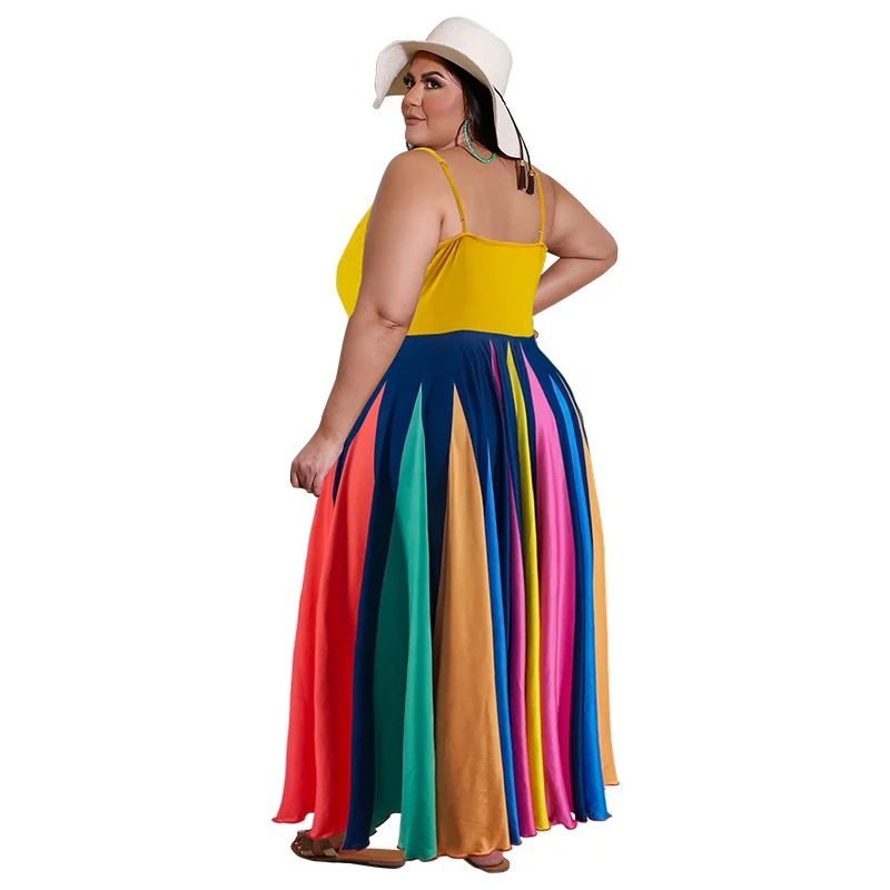 Plus Size Women's 2023 Summer J Fashion New Irregular Colorblocking Elegant Dress Slim Fit Large Swing Dress