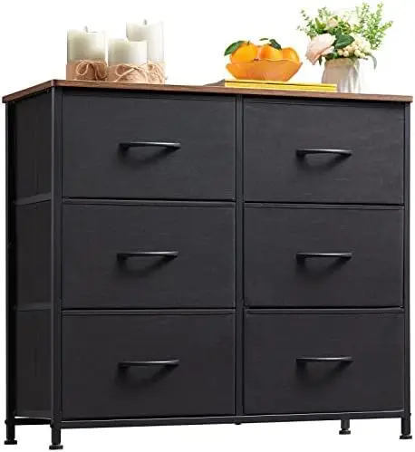 

Dresser for Bedroom with 6 Drawers, 3-Tier Wide Storage Chest of Drawers with Removable Fabric Bins for Closet Nursery Bedside L