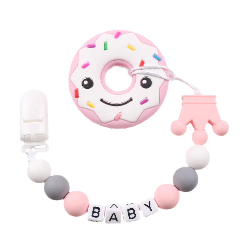 1Pcs Custom Personalized Name Pacifier Clip Handmade Beech Chain Silicone Doughnut Holder Soother Baby Teething Toys Chew Gifts - купить по