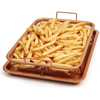 baking tray frying baking air fryer pan microwave oven non stick chips copper basket dish grill mesh kitchen bbq tools