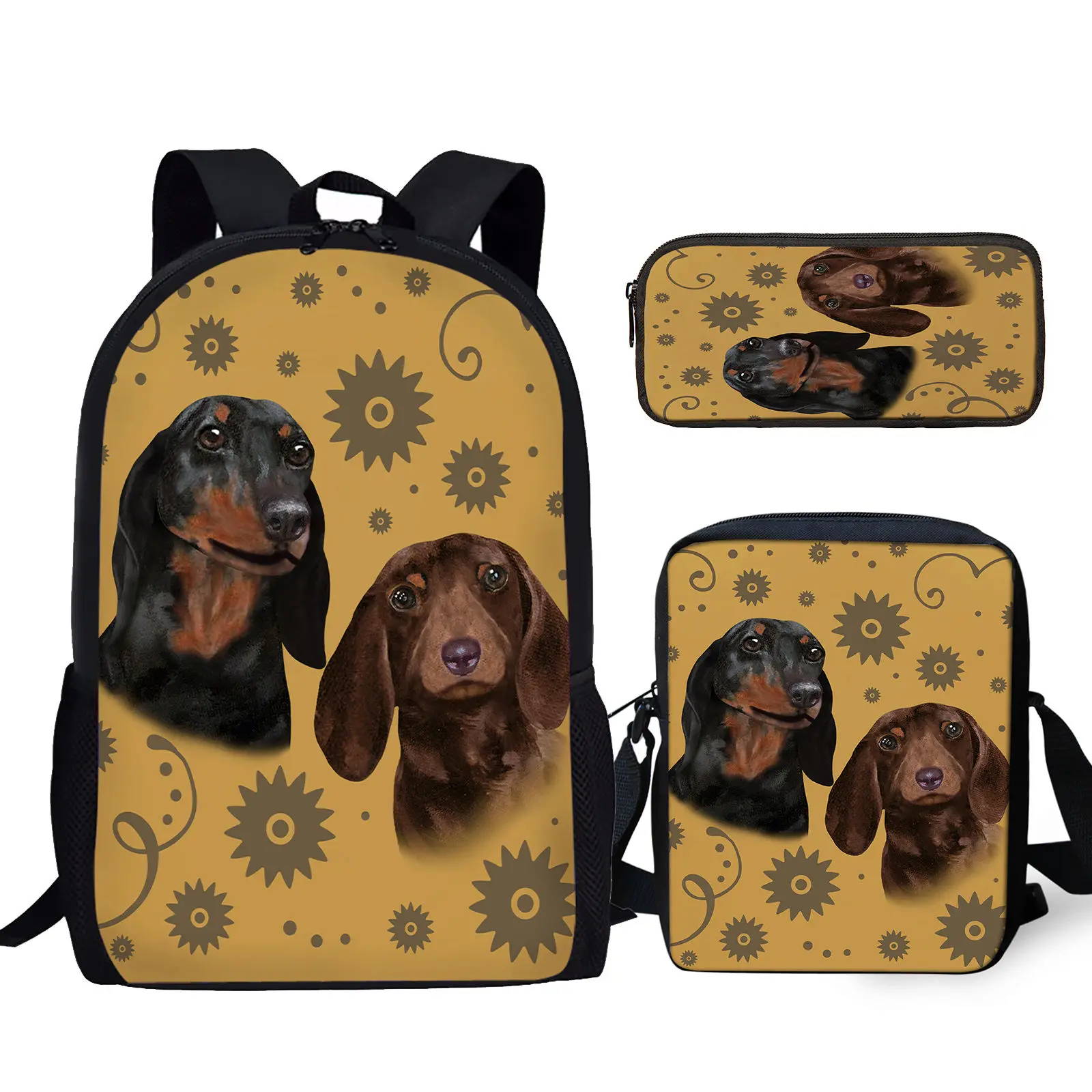 

YIKELUO Boho Cute Dachshund Print Durable Brand Backpack Adjustable Shoulder Strap Laptop Bag Messenger Bag Dog Lover Gift