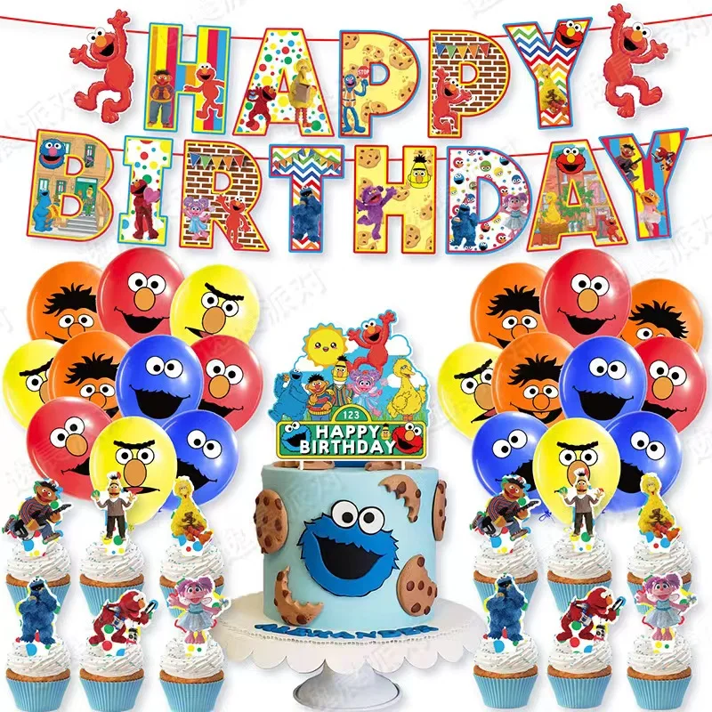 

Cartoon Sesame Street Theme Birthday Party Favors Paper Banners Cupcake Toppers Balloons Birthday Party Decorations For Kids