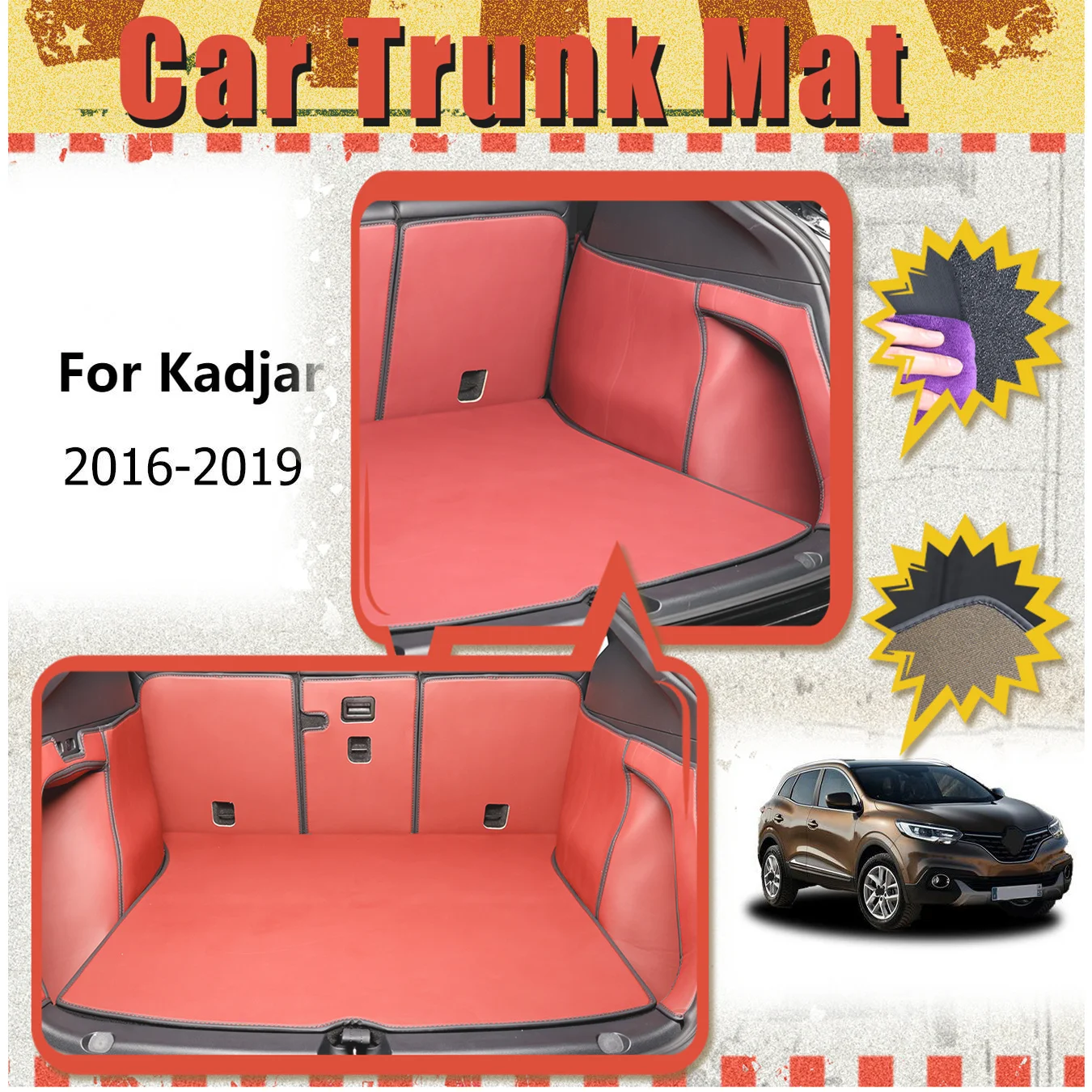 Для Renault For Kadjar 2016-2019 автомобильный коврик в багажник с полным окружением