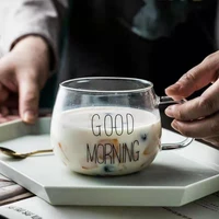 300ml creative glass breakfast milk mug with handle glass cup oatmeal glass mugs juice family kitchen coffee cup kitchenware