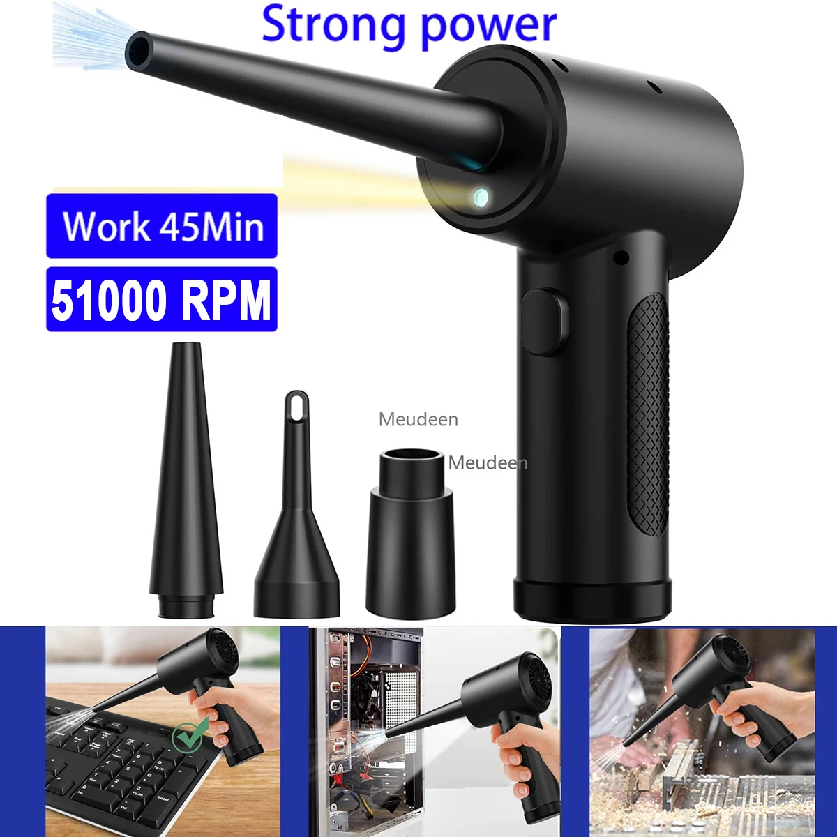 

Wireless Air Duster 51000RPM Dust Blowing Gun USB Compressed Air Blower Cleaning For Computer Laptop Keyboard Camera Cleaning