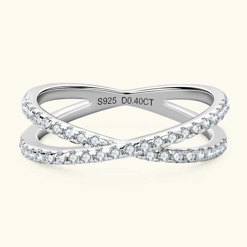 

Sterling Silver Mosantine X-Shape Ring Simulated Diamond CZ Criss Cross Ring for Women Wedding Engagement Jewelry Gift